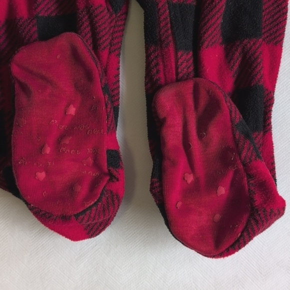 old navy buffalo check fleece zipper footie sleeper pajamas 18-24 months baby - Picture 4 of 6